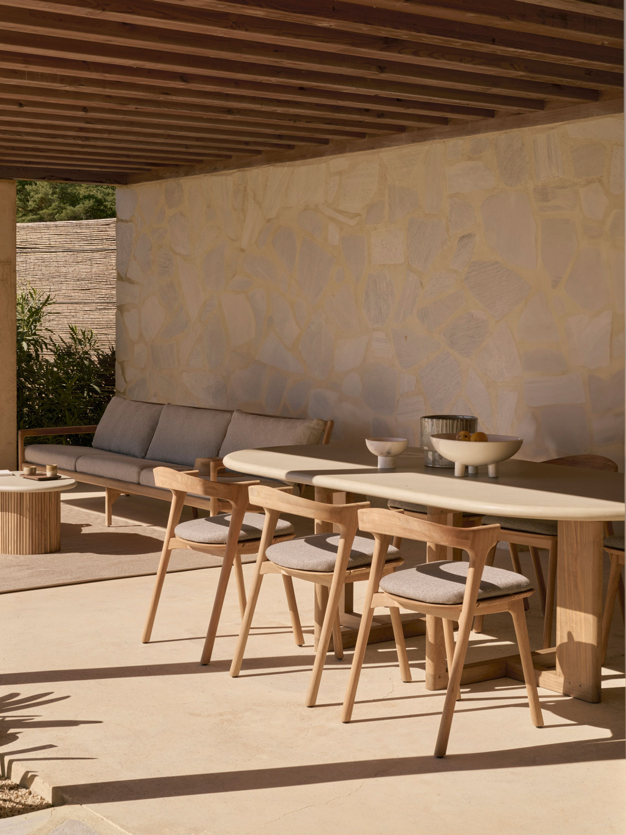 57532 35202d3b3a 11251 Trestle Outdoor Dining Table Concrete Top Reclaimed Teak 10352 Bok Outdoor Dining Chair Mocha Web Portrait